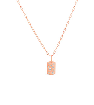 Diamond Scatter Dog Tag Necklace - 14K Rose Gold - Olive & Chain Fine Jewelry
