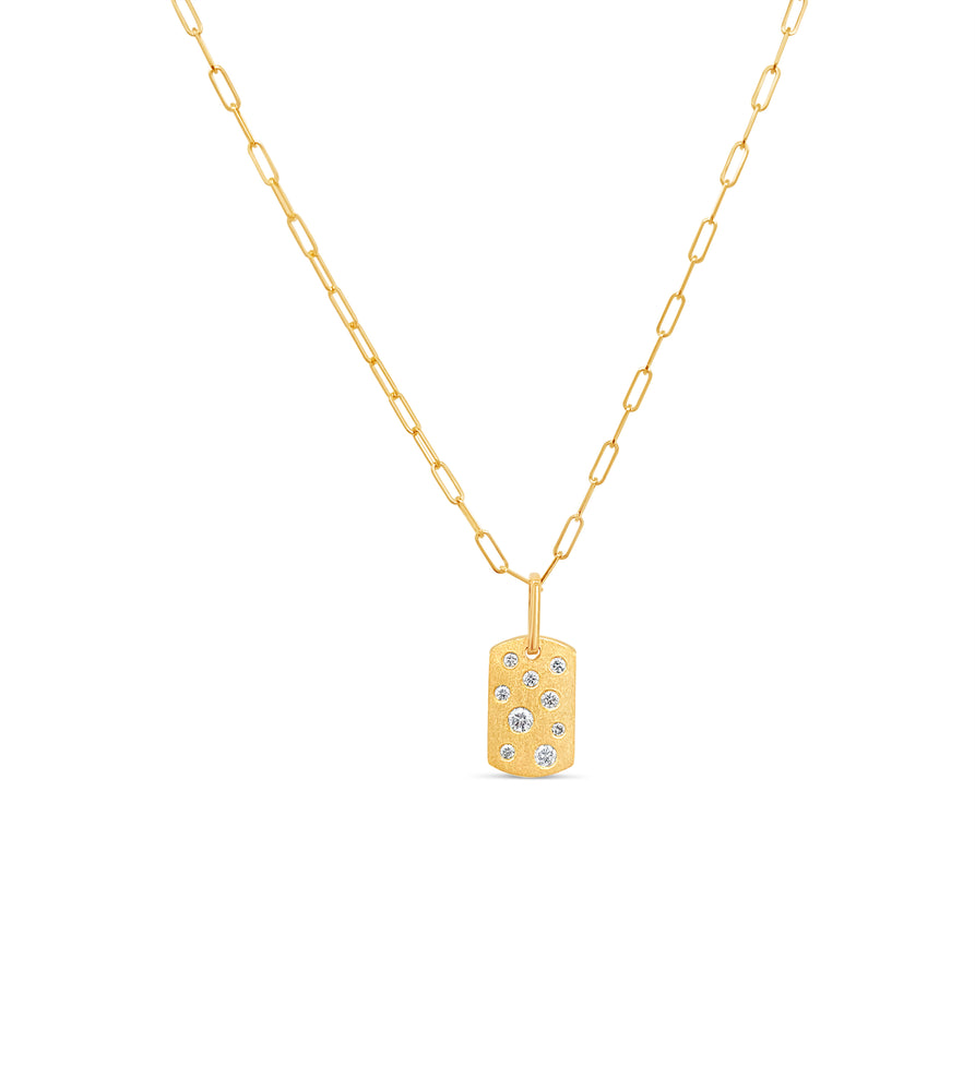 Diamond Scatter Dog Tag Necklace - 14K Yellow Gold - Olive & Chain Fine Jewelry