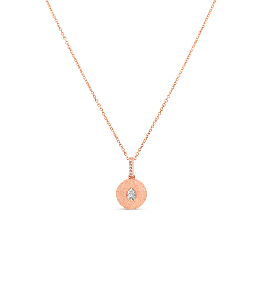 Diamond Pear Flush Disc Necklace - 14K Rose Gold - Olive & Chain Fine Jewelry