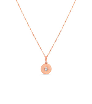 Diamond Pear Flush Disc Necklace - 14K Rose Gold - Olive & Chain Fine Jewelry