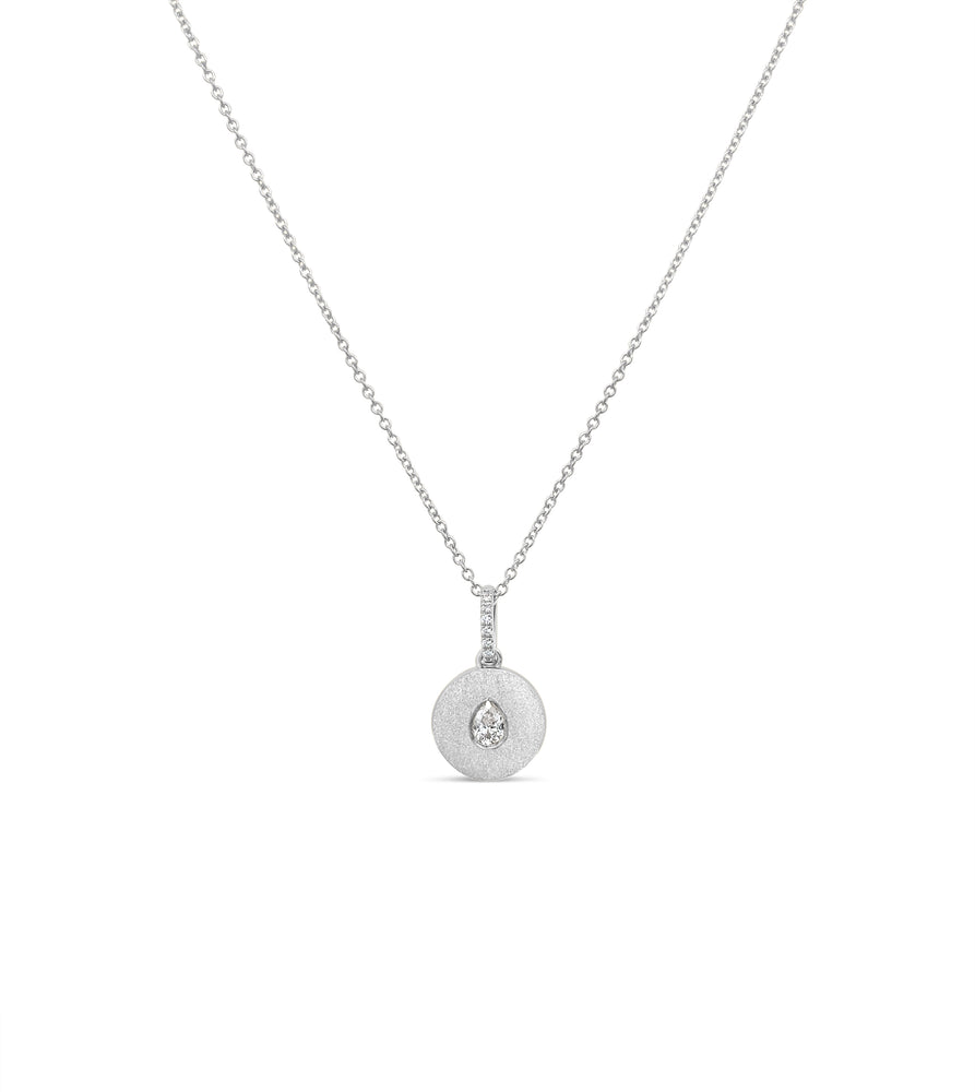 Diamond Pear Flush Disc Necklace - 14K White Gold - Olive & Chain Fine Jewelry