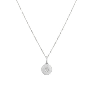 Diamond Pear Flush Disc Necklace - 14K White Gold - Olive & Chain Fine Jewelry