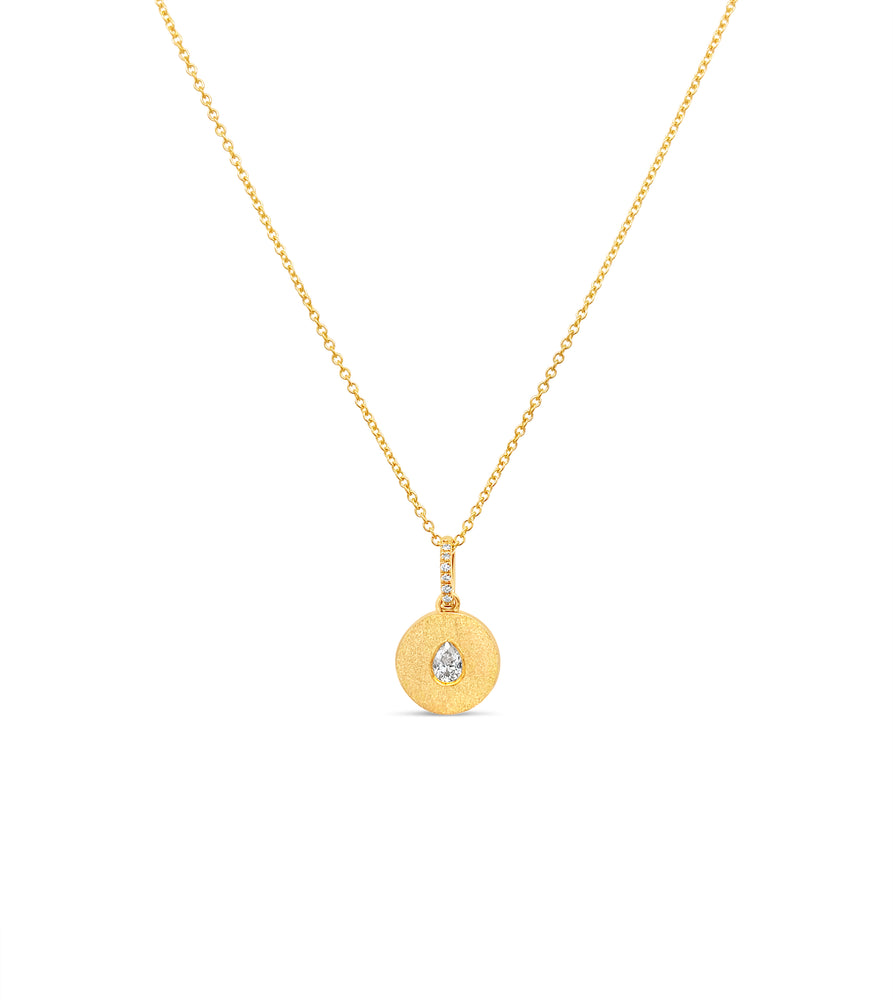Diamond Pear Flush Disc Necklace - 14K Yellow Gold - Olive & Chain Fine Jewelry