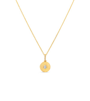 Diamond Pear Flush Disc Necklace - 14K Yellow Gold - Olive & Chain Fine Jewelry