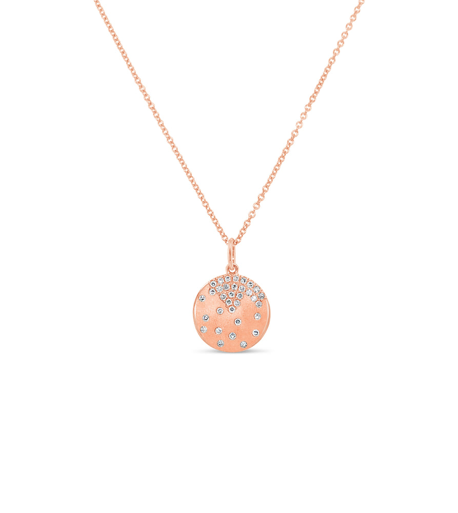 Diamond Celestial Disc Necklace - 14K Rose Gold - Olive & Chain Fine Jewelry