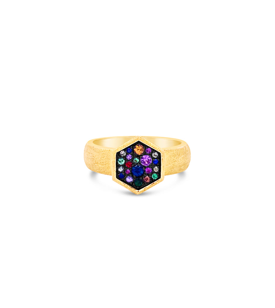 Rainbow Hexagon Wide Ring - 14K  - Olive & Chain Fine Jewelry