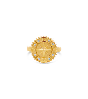 Diamond Compass Medallion Ring - 14K  - Olive & Chain Fine Jewelry