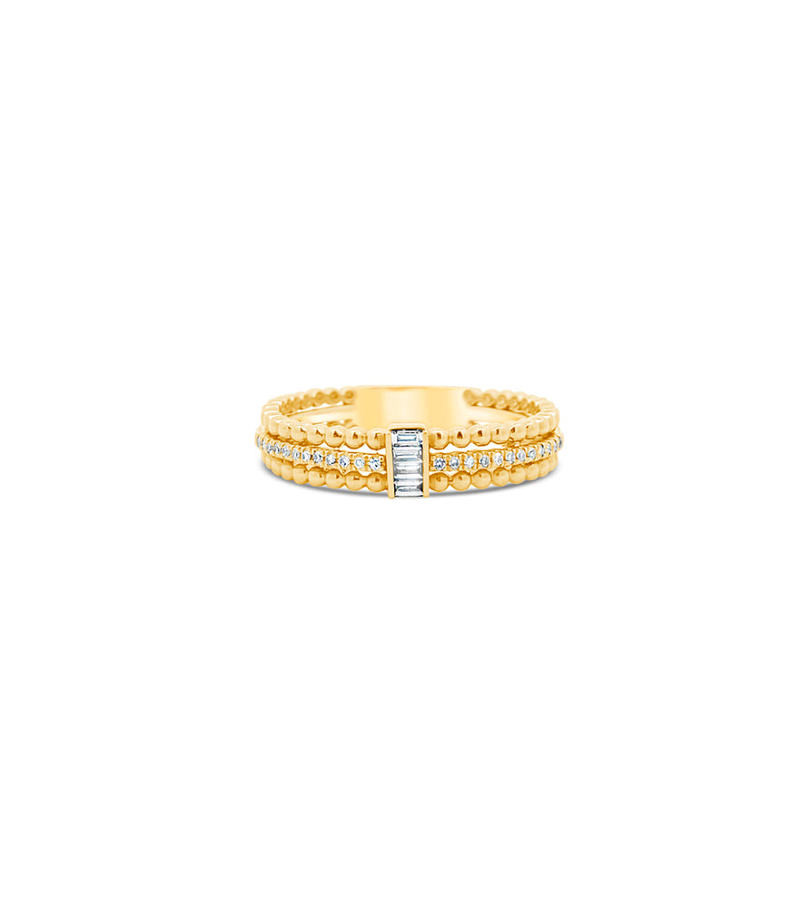 Diamond Baguette & Bead Ring - 14K - OLIVE & CHAIN Fine Jewelry