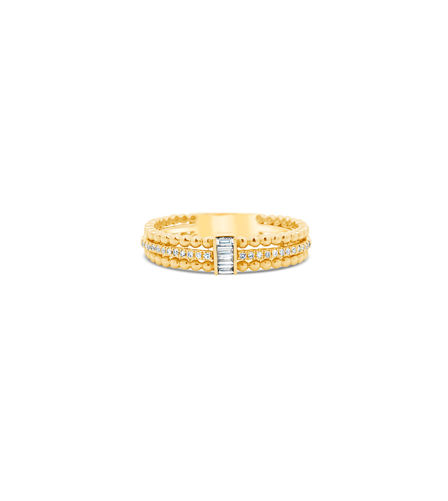 Diamond Baguette & Bead Ring - 14K  - Olive & Chain Fine Jewelry