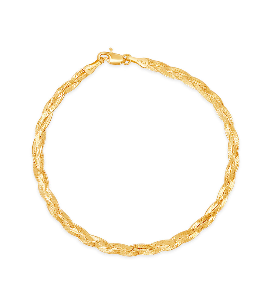 14k Gold Braided Herringbone Chain Bracelet - 14K  - Olive & Chain Fine Jewelry