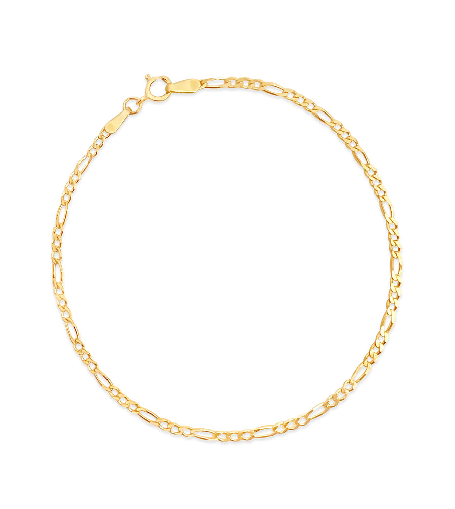 14k Gold Figaro Link Chain Bracelet - 14K Yellow Gold / 2mm / 7 inch - OLIVE & CHAIN Fine Jewelry