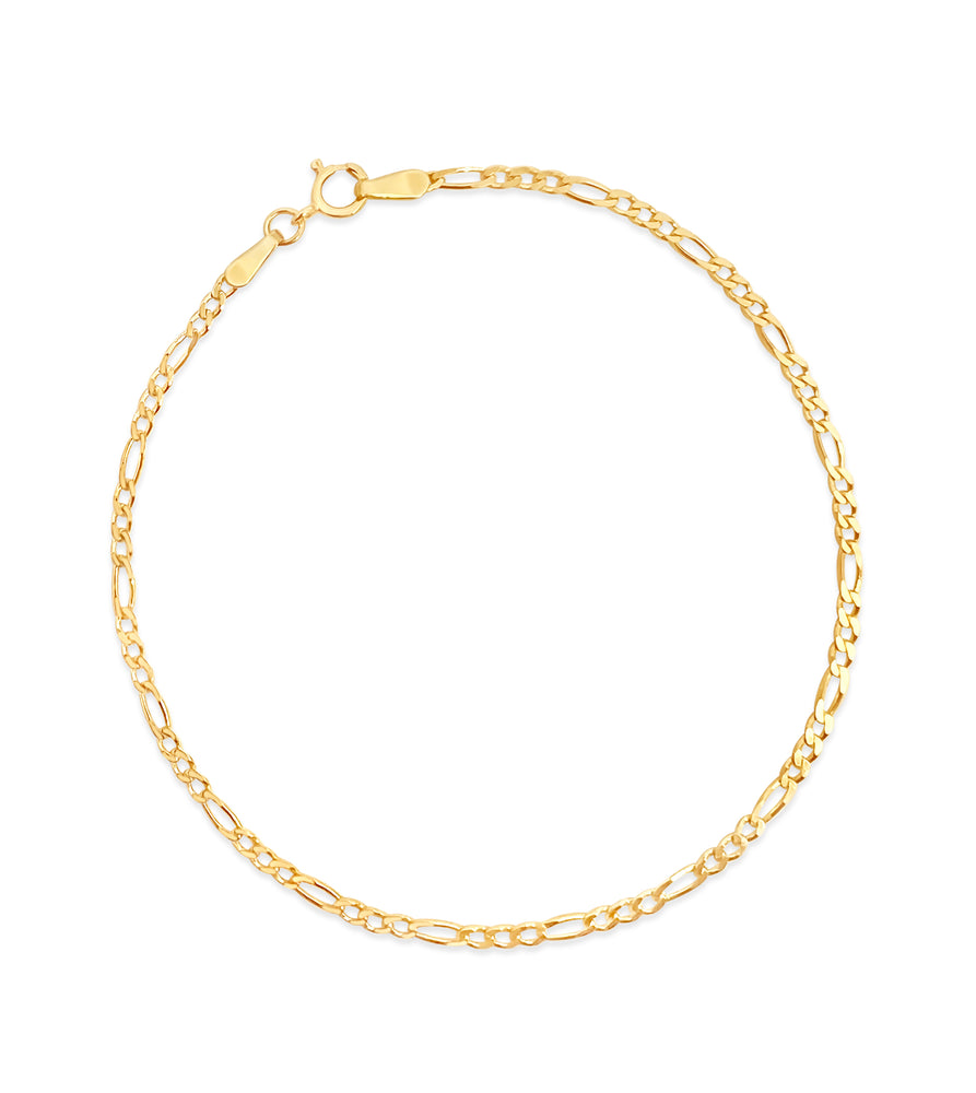14k Gold Figaro Link Chain Bracelet - 14K Yellow Gold / 2mm / 7 inch - Olive & Chain Fine Jewelry