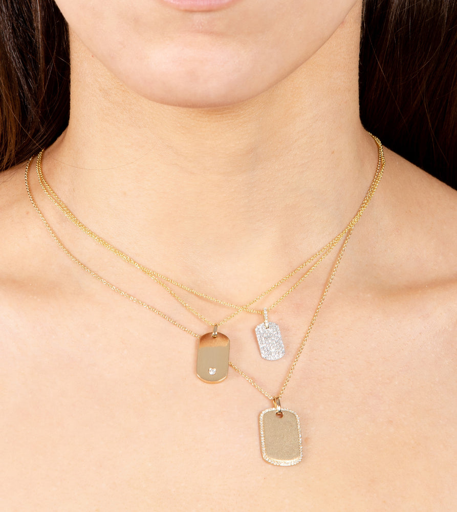 Diamond Dot Dog Tag Necklace - 14K  - Olive & Chain Fine Jewelry