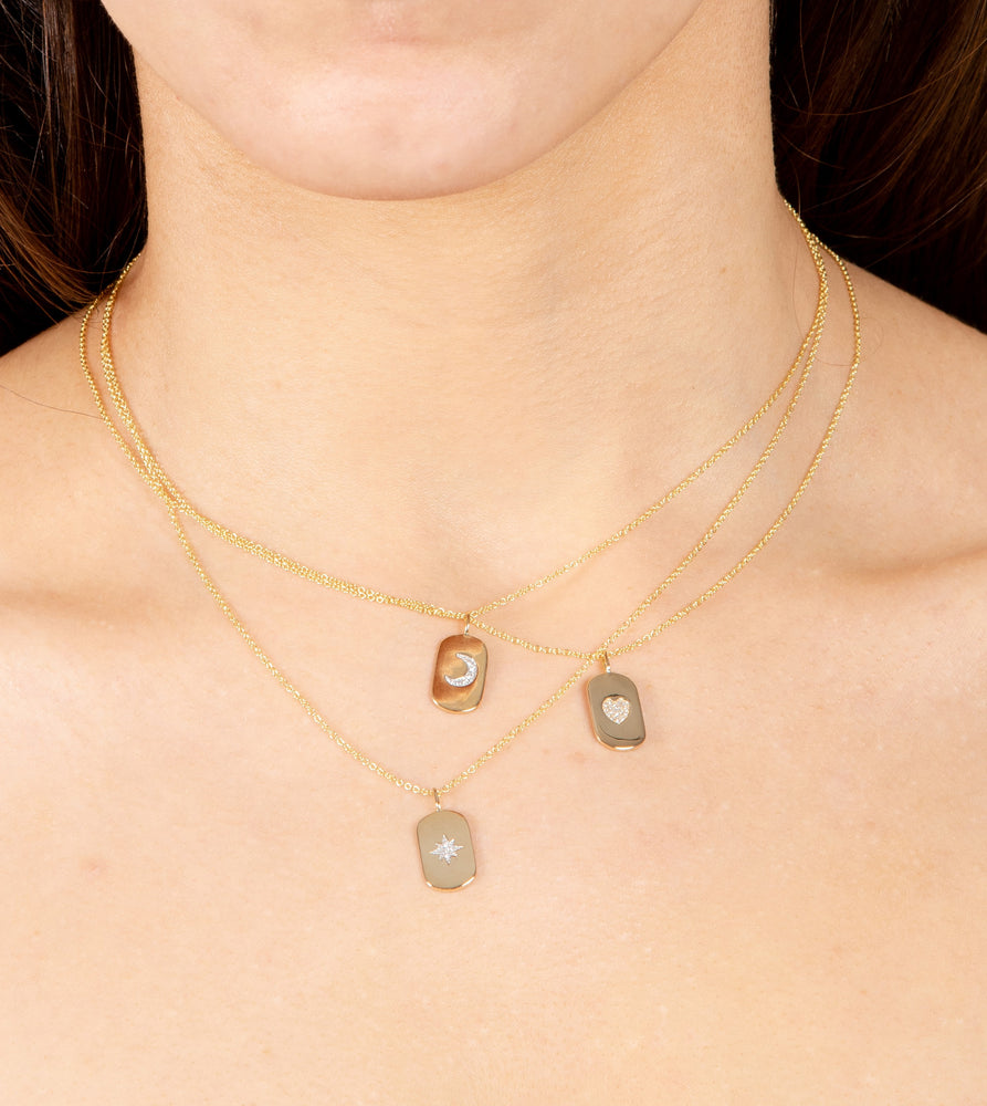 Diamond Heart Dog Tag Necklace - 14K  - Olive & Chain Fine Jewelry