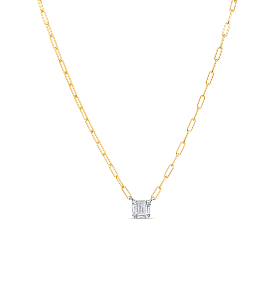 Diamond Emerald Cut Cluster Necklace - 14K  - Olive & Chain Fine Jewelry