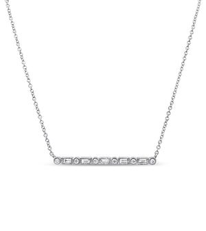 Diamond Baguette & Round Bar Necklace - 14K White Gold - OLIVE & CHAIN Fine Jewelry