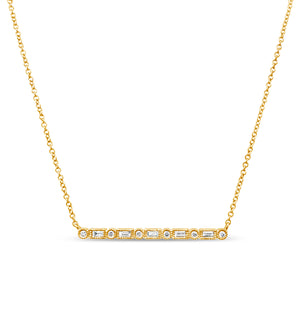 Diamond Baguette & Round Bar Necklace - 14K Yellow Gold - OLIVE & CHAIN Fine Jewelry