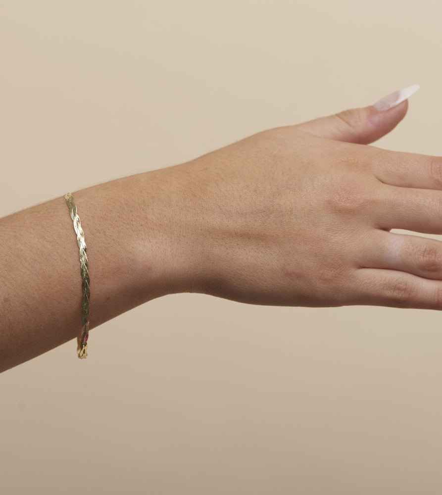 14k Gold Braided Herringbone Chain Bracelet - 14K  - Olive & Chain Fine Jewelry