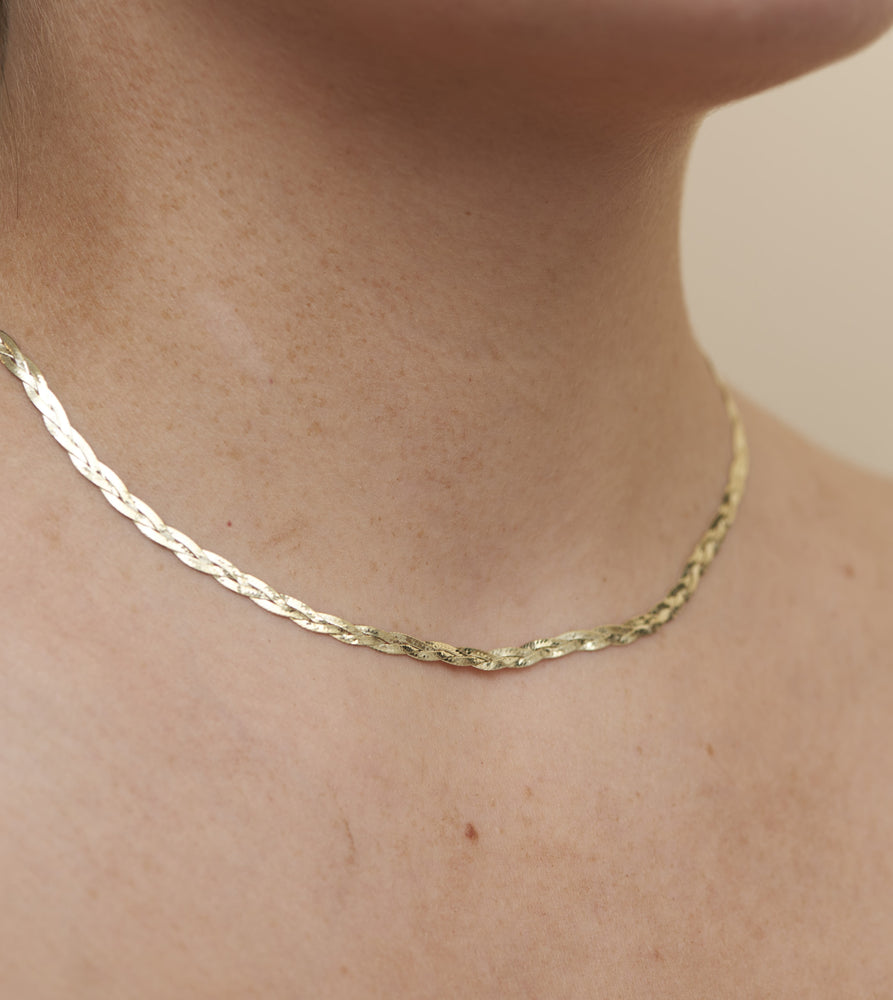 14k Gold Braided Herringbone Chain Necklace - 14K  - Olive & Chain Fine Jewelry