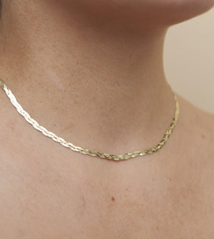 14k Gold Braided Herringbone Chain Necklace - 14K - OLIVE & CHAIN Fine Jewelry