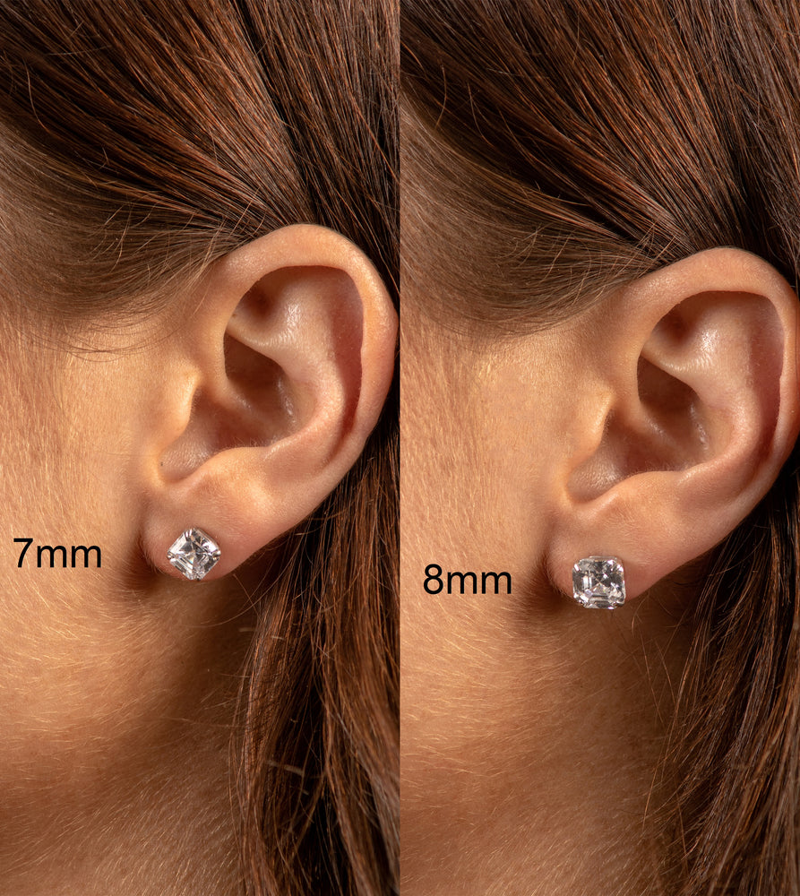 Solid 14k Gold Square Asscher Cut Diamond CZ Stud Earrings - 14K  - Olive & Chain Fine Jewelry