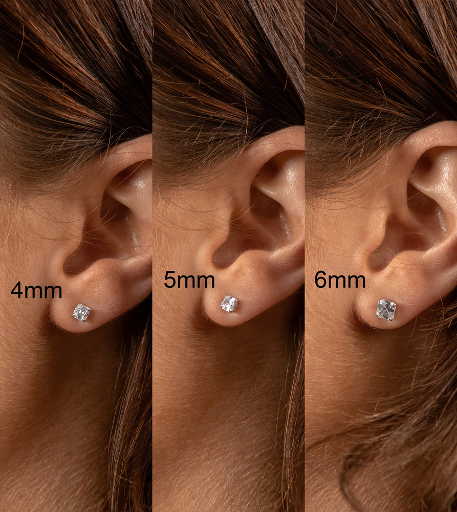 Solid 14k Gold Square Asscher Cut Diamond CZ Stud Earrings - 14K  - Olive & Chain Fine Jewelry