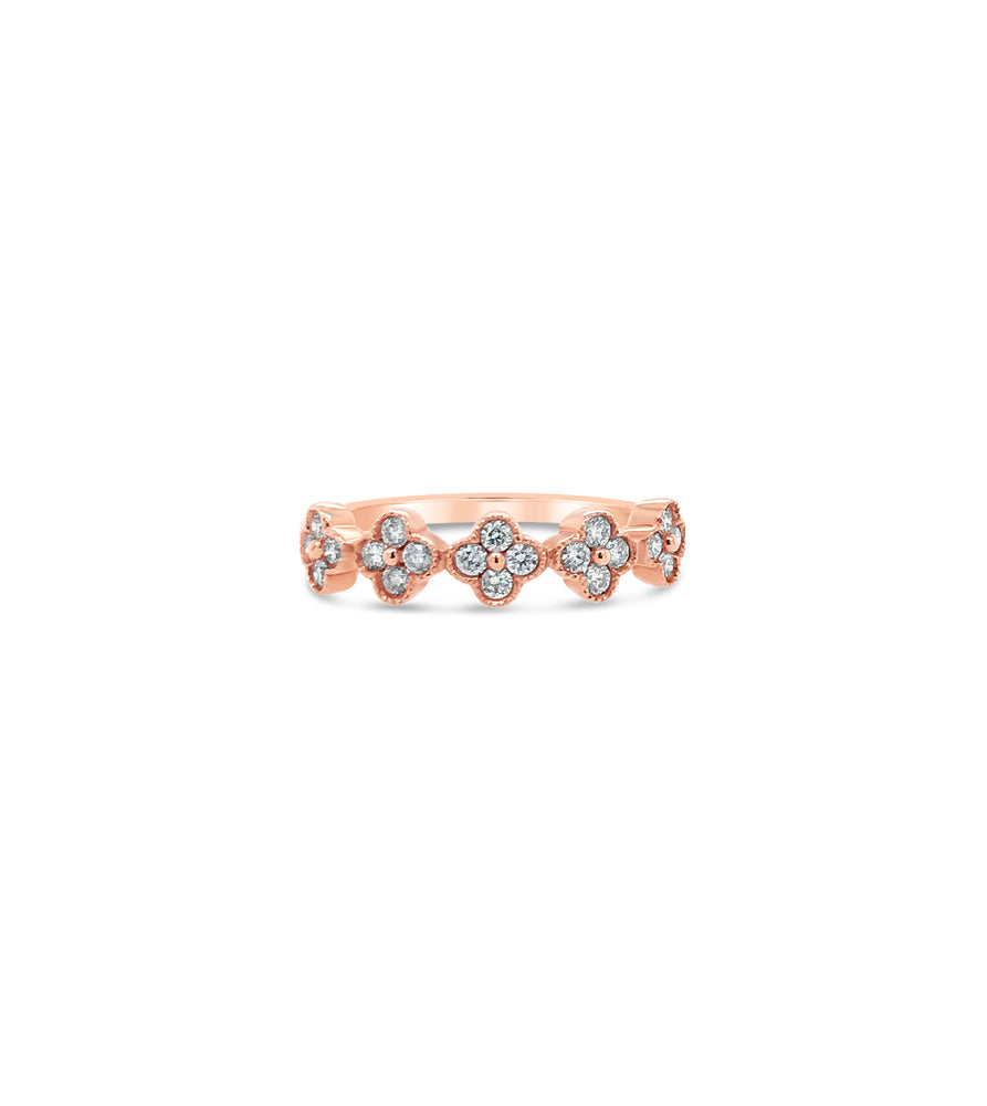 Diamond Clover Stackable Band - 14K Rose Gold / 5 - Olive & Chain Fine Jewelry