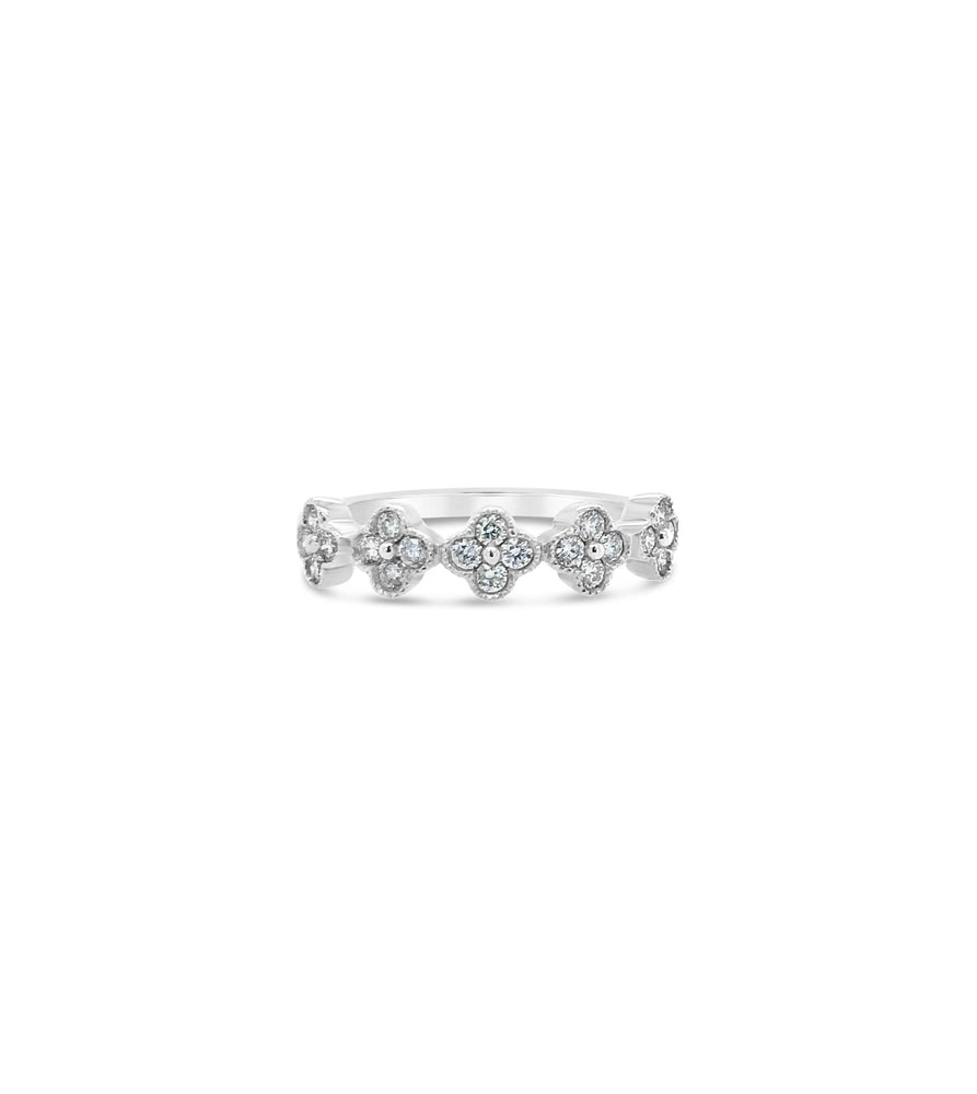 Diamond Clover Stackable Band - 14K White Gold / 5 - Olive & Chain Fine Jewelry