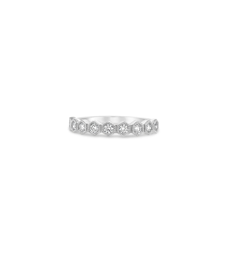 Diamond Hexagon Set Band - 14K White Gold / 5 - OLIVE & CHAIN Fine Jewelry