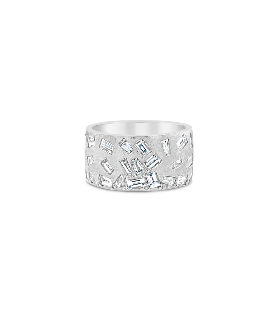Diamond Baguette Celestial Cigar Band - 14K White Gold / 5 - OLIVE & CHAIN Fine Jewelry