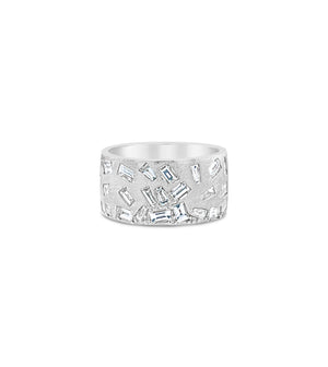 Diamond Baguette Celestial Cigar Band - 14K White Gold / 5 - OLIVE & CHAIN Fine Jewelry