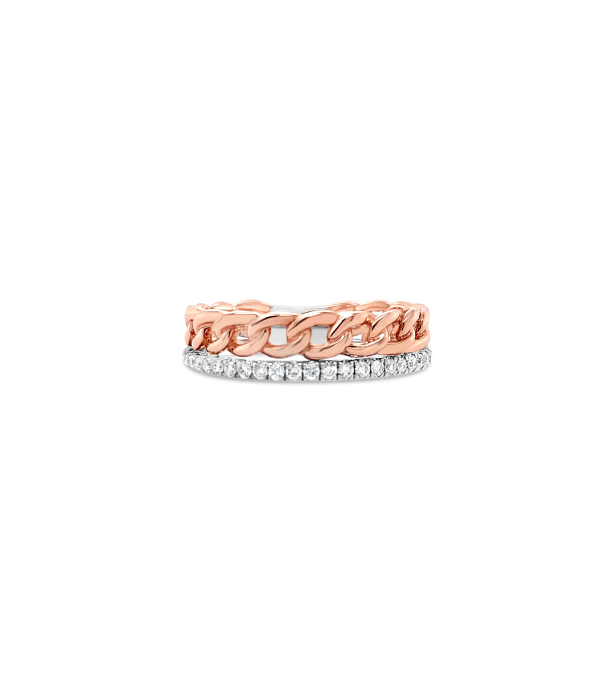 Diamond Link & Line Band - 14K Rose Gold / 5 - Olive & Chain Fine Jewelry