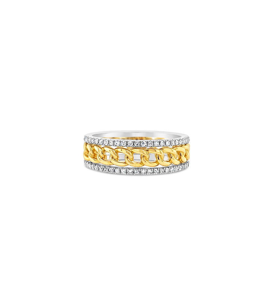 Diamond Cuban Link Line Band - 14K Yellow Gold / 5 - OLIVE & CHAIN Fine Jewelry