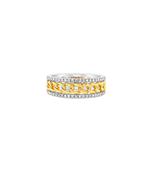 Diamond Cuban Link Line Band - 14K Yellow Gold / 5 - OLIVE & CHAIN Fine Jewelry