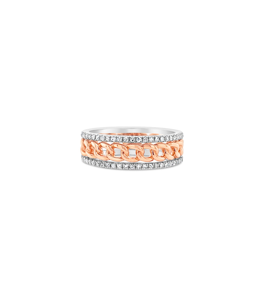 Diamond Cuban Link Line Band - 14K Rose Gold / 5 - OLIVE & CHAIN Fine Jewelry