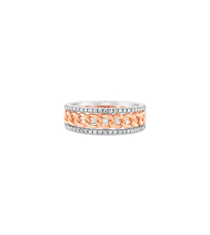 Diamond Cuban Link Line Band - 14K Rose Gold / 5 - OLIVE & CHAIN Fine Jewelry