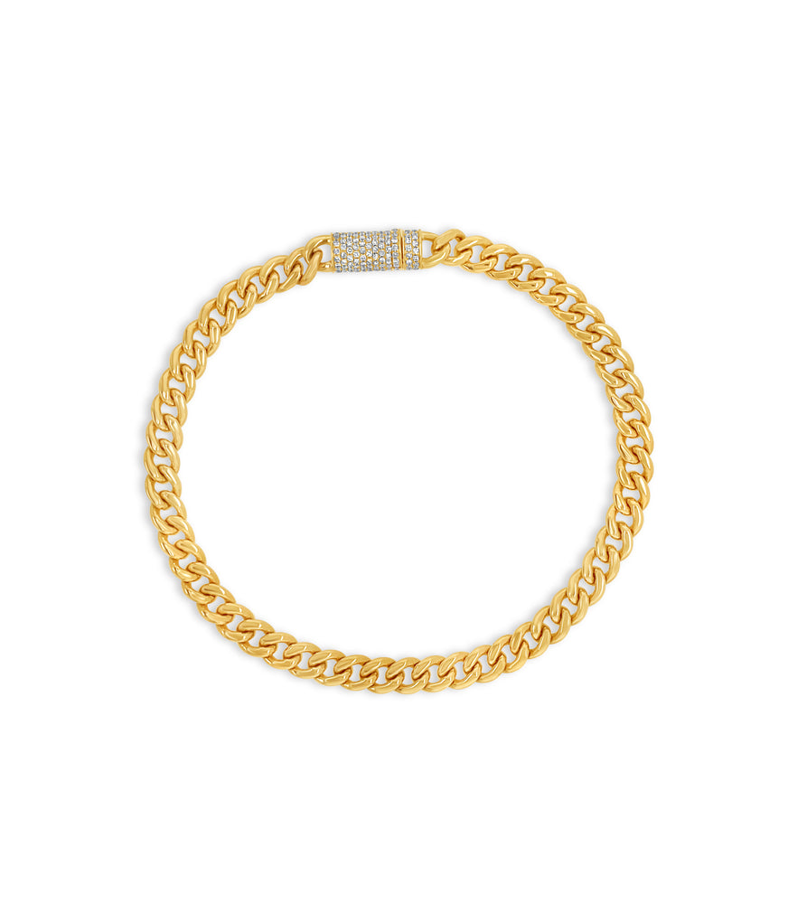 Diamond Lock Cuban Chain Bracelet - 14K - OLIVE & CHAIN Fine Jewelry