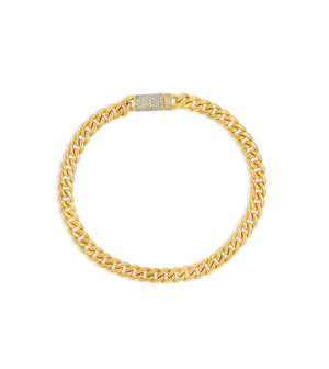 Diamond Lock Cuban Chain Bracelet - 14K - OLIVE & CHAIN Fine Jewelry