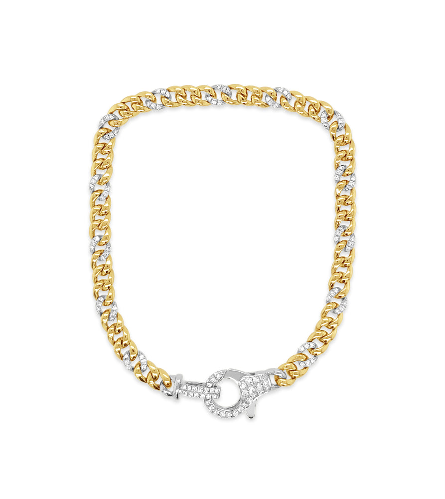 Diamond Lobster Cuban Link Chain Bracelet - 14K Two-Tone Gold / 6.5 inch - Olive & Chain Fine Jewelry