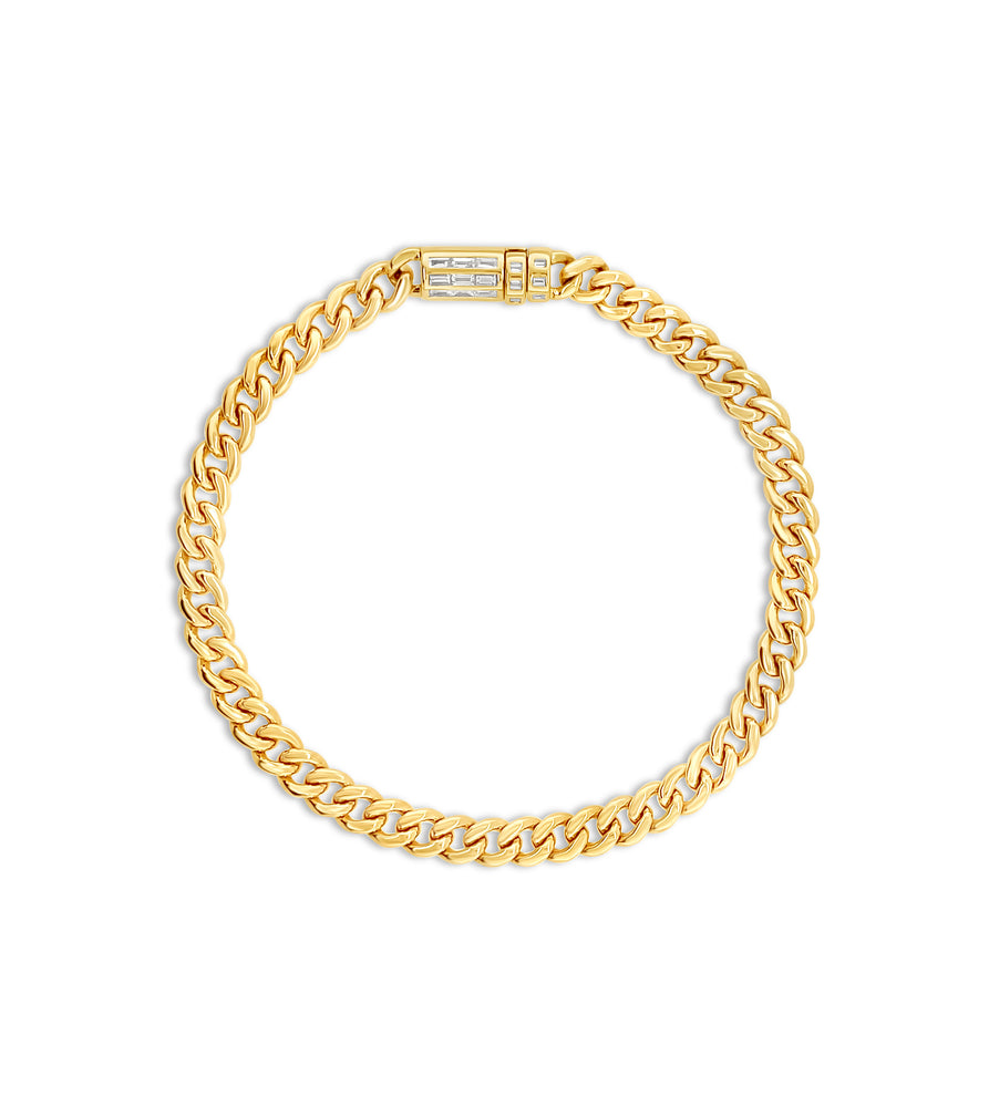 Diamond Baguette Lock Cuban Bracelet - 14K - OLIVE & CHAIN Fine Jewelry