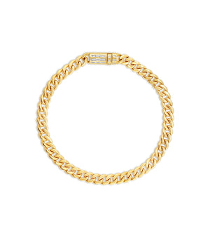 Diamond Baguette Lock Cuban Bracelet - 14K - OLIVE & CHAIN Fine Jewelry