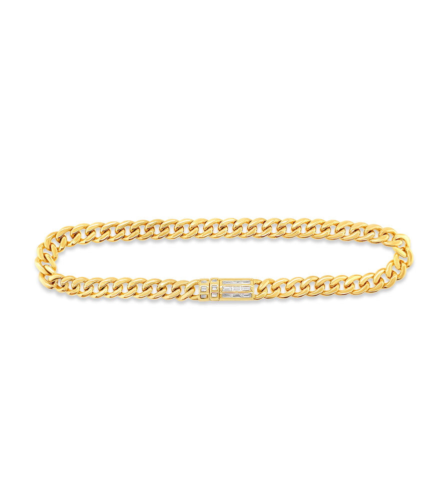 Diamond Baguette Lock Cuban Bracelet - 14K - OLIVE & CHAIN Fine Jewelry