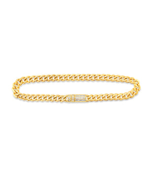 Diamond Baguette Lock Cuban Bracelet - 14K - OLIVE & CHAIN Fine Jewelry