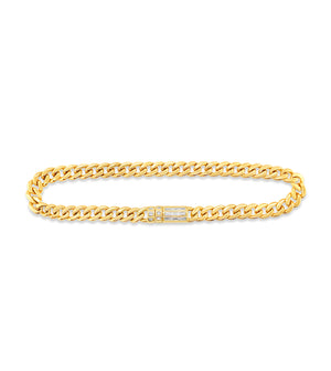 Diamond Baguette Lock Cuban Bracelet - 14K  - Olive & Chain Fine Jewelry