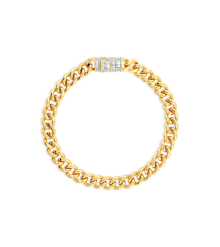 Diamond Baguette Cuban Chain Bracelet - 14K  - Olive & Chain Fine Jewelry