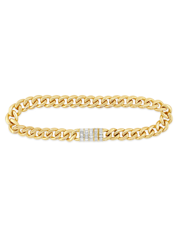 Diamond Baguette Cuban Chain Bracelet - 14K  - Olive & Chain Fine Jewelry