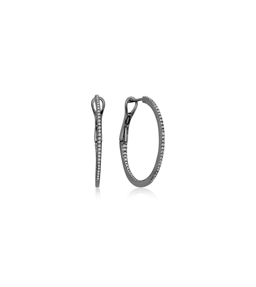Diamond Slim Hoop Earring - 14K Black Gold / Standard - Olive & Chain Fine Jewelry