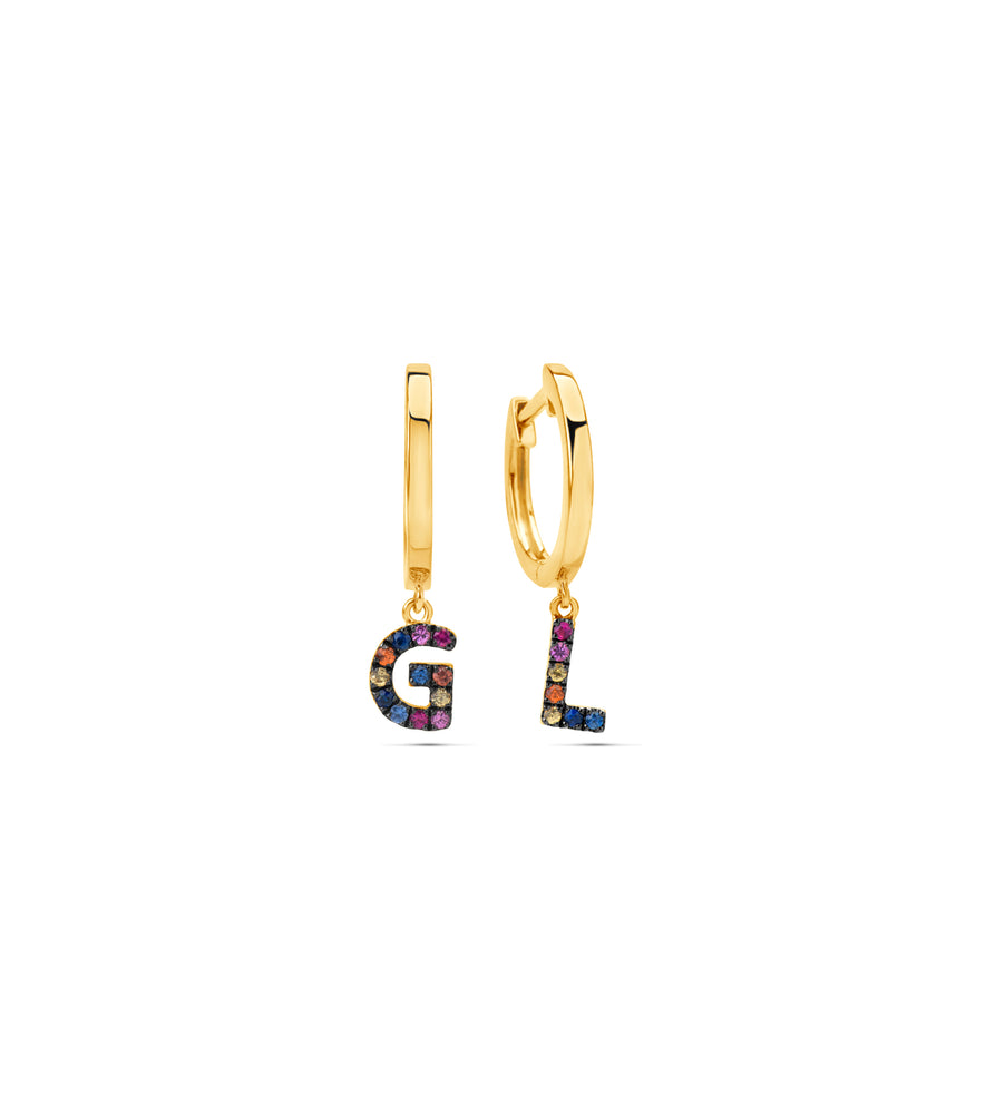 Rainbow Initial Huggie Earring - 14K - OLIVE & CHAIN Fine Jewelry