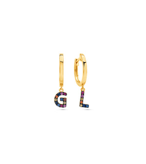Rainbow Initial Huggie Earring - 14K  - Olive & Chain Fine Jewelry