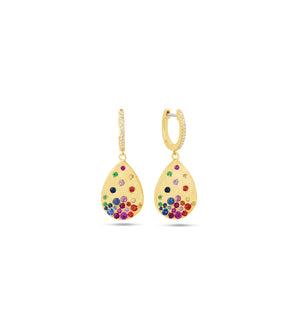 Rainbow Celestial Pear Earring - 14K Yellow Gold - Olive & Chain Fine Jewelry